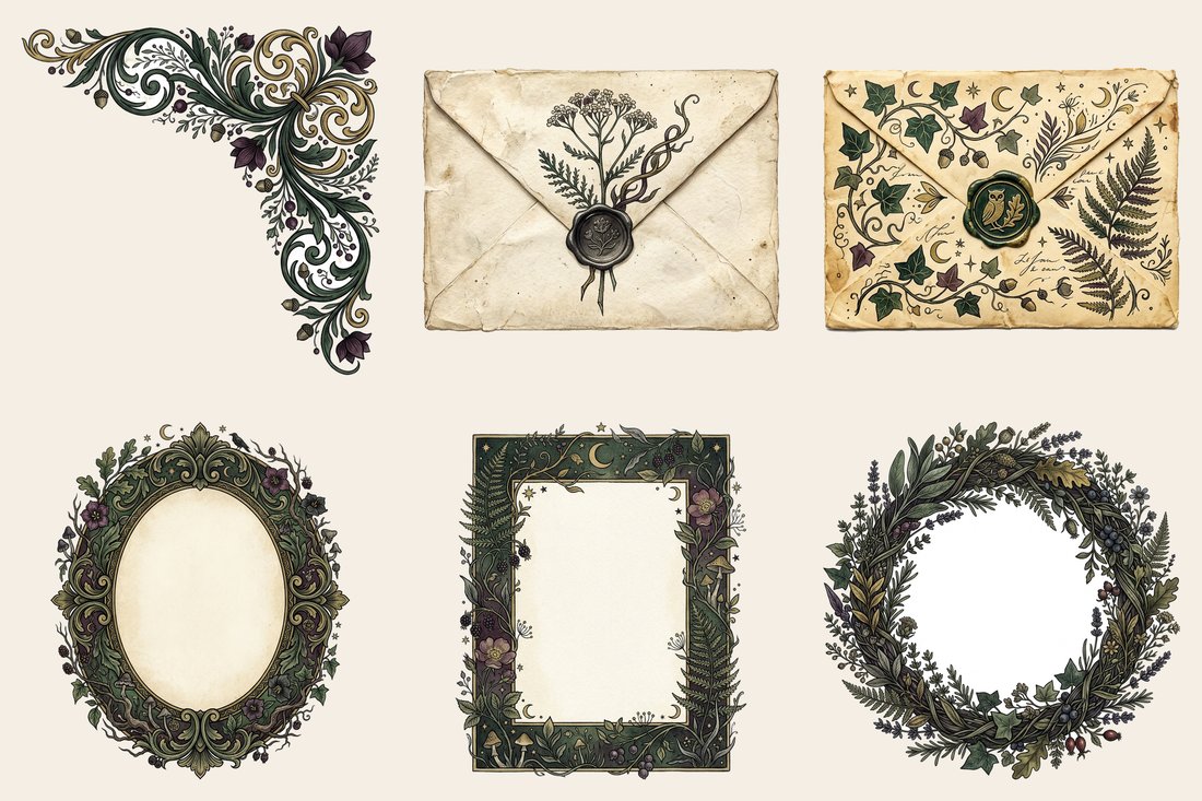 Witch Garden Grimoire junk journal kit — element closeup 2