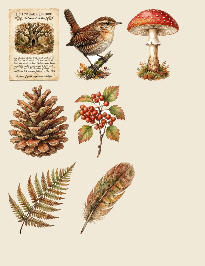 Woodland Foraging junk journal kit — sheet preview 3