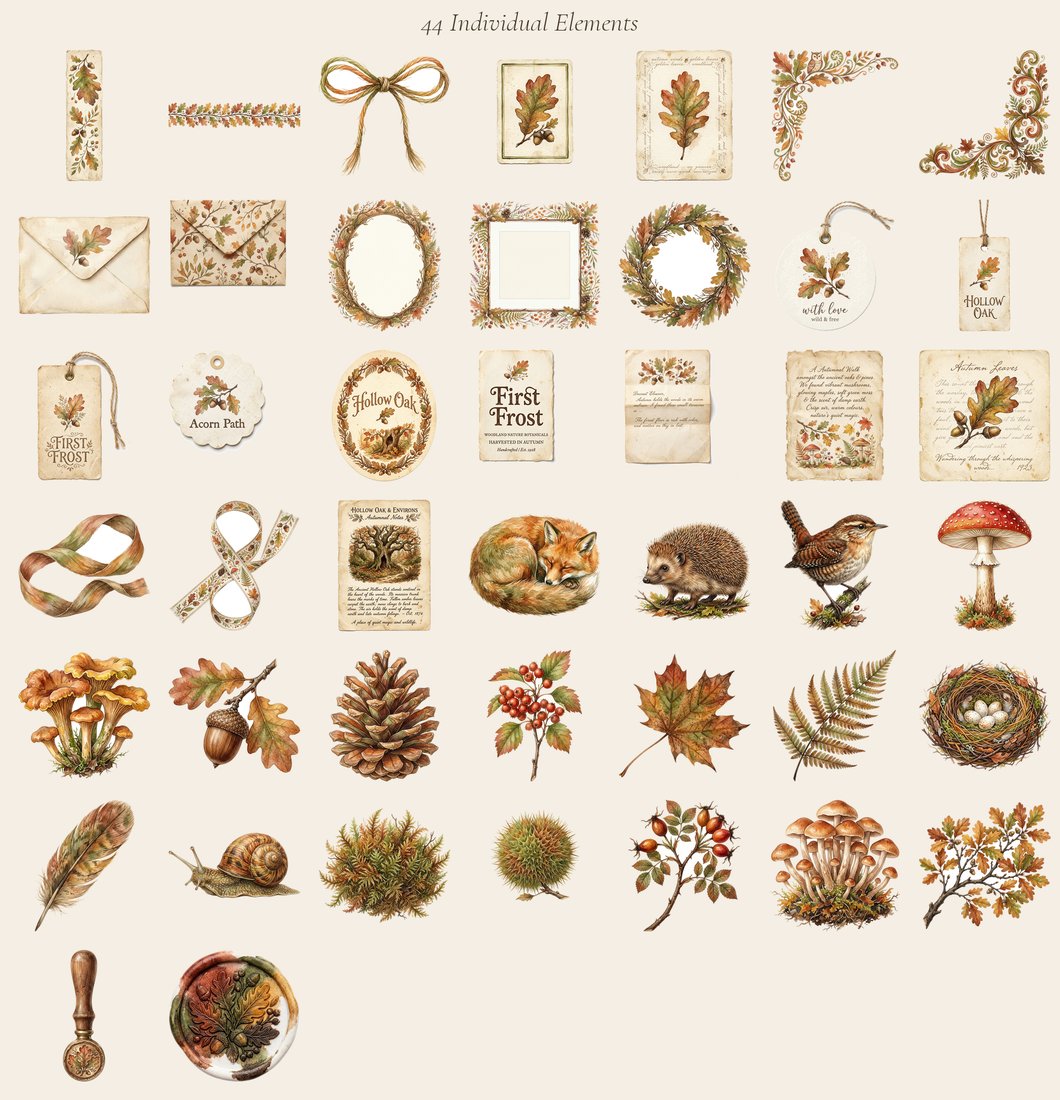 Woodland Foraging junk journal kit — elements overview