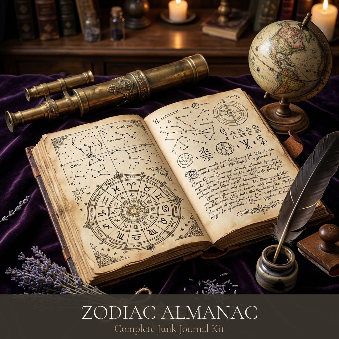 Zodiac Almanac Junk Journal Kit | Mystical Astrology Ephemera | Printable Pages | Digital Download