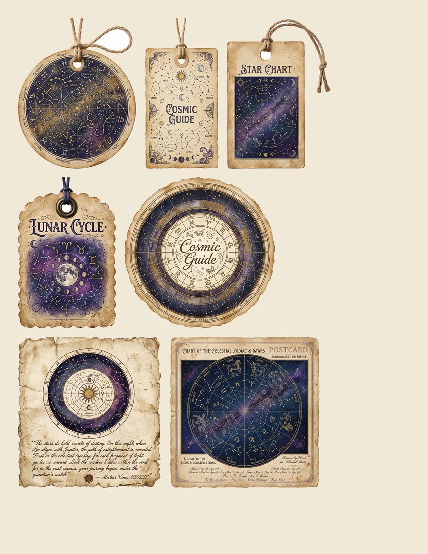 Zodiac Almanac junk journal kit — sheet preview 2