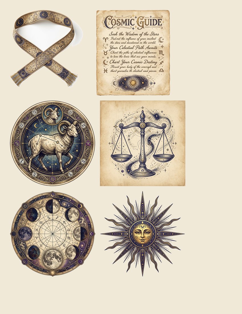 Zodiac Almanac junk journal kit — sheet preview 3
