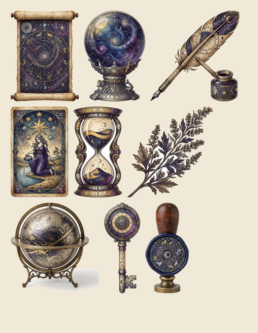 Zodiac Almanac junk journal kit — sheet preview 4