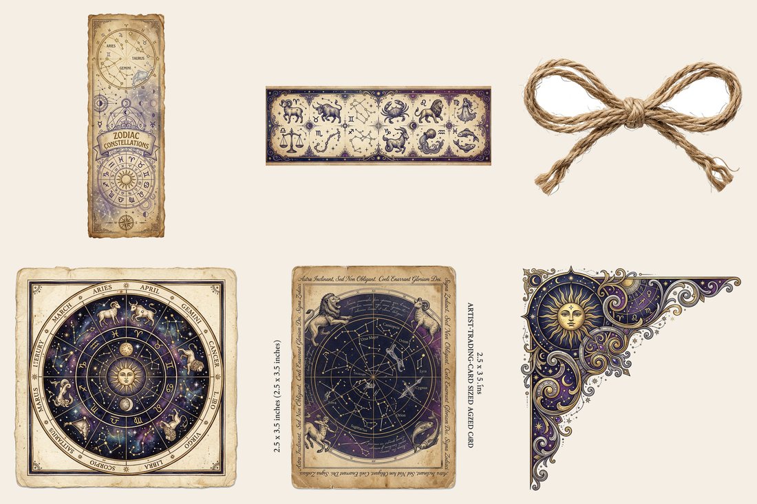 Zodiac Almanac junk journal kit — element closeup 1
