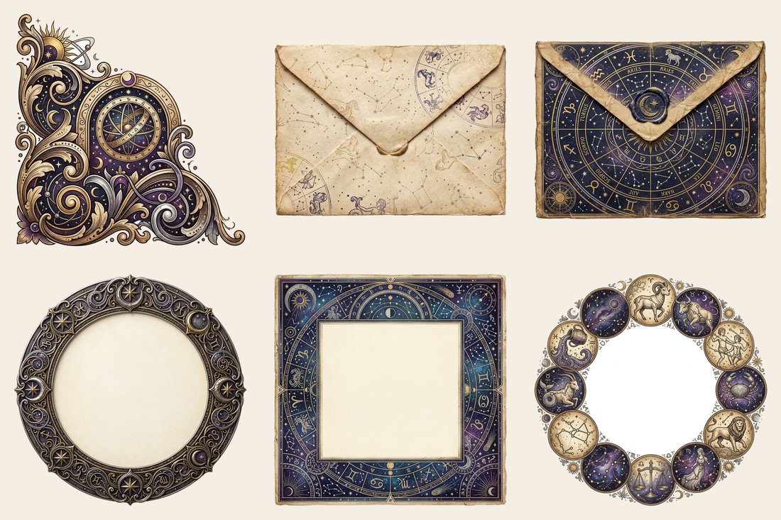 Zodiac Almanac junk journal kit — element closeup 2